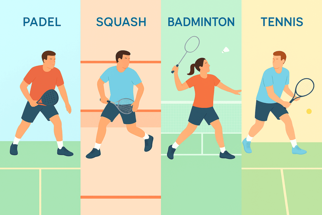 Padel versus squash badminton en tennis