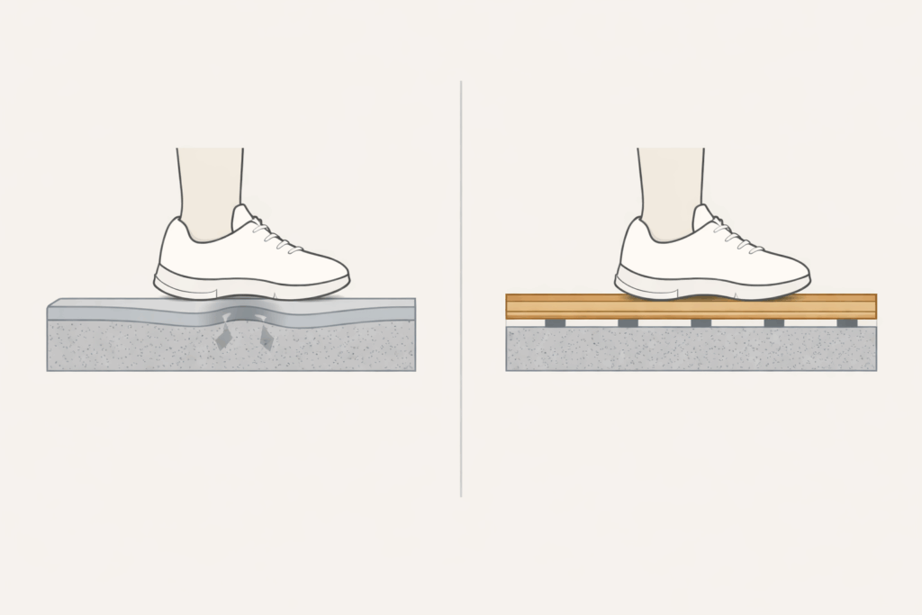 Kustvloeren - Vlak elastisch vs punt elastische sportvloeren